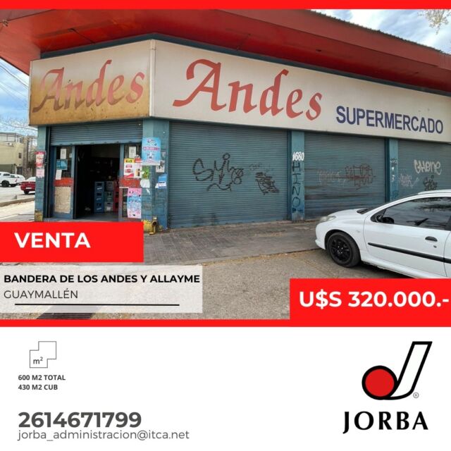 Local en Venta en Guaymallen Local esquina excelente Ubicación.- Gran circulación de vehículos. Superficie de Terreno: 600m2 aprox.- Superficie Cubierta: 430 m2 aprox.- . Local con persiana de enrrollar, salón en planta libre con pequeño entrepiso, patio pequeño, alquilado actualmente a un supermercado, excelente estado.- #VENTA