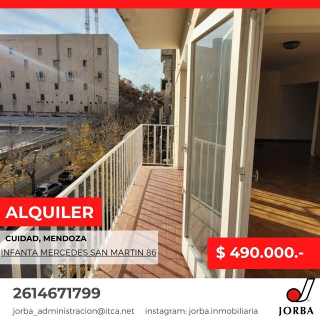 📍DEPARTAMENTO EN CIUDAD, MENDOZA
Departamento ubicado en 3er piso por ascensor, piso completo, tres dormitorios con placares, living comedor muy amplio y luminoso, cocina separada, balcón, pequeña habitación de servicio, baño visitas y baño completo, pisos de parcket.- 
NO POSEE COCHERA, NO SE ACEPTAN MASCOTAS.-
expensas $31.000.- (Sujeto a reajuste)
#alquiler